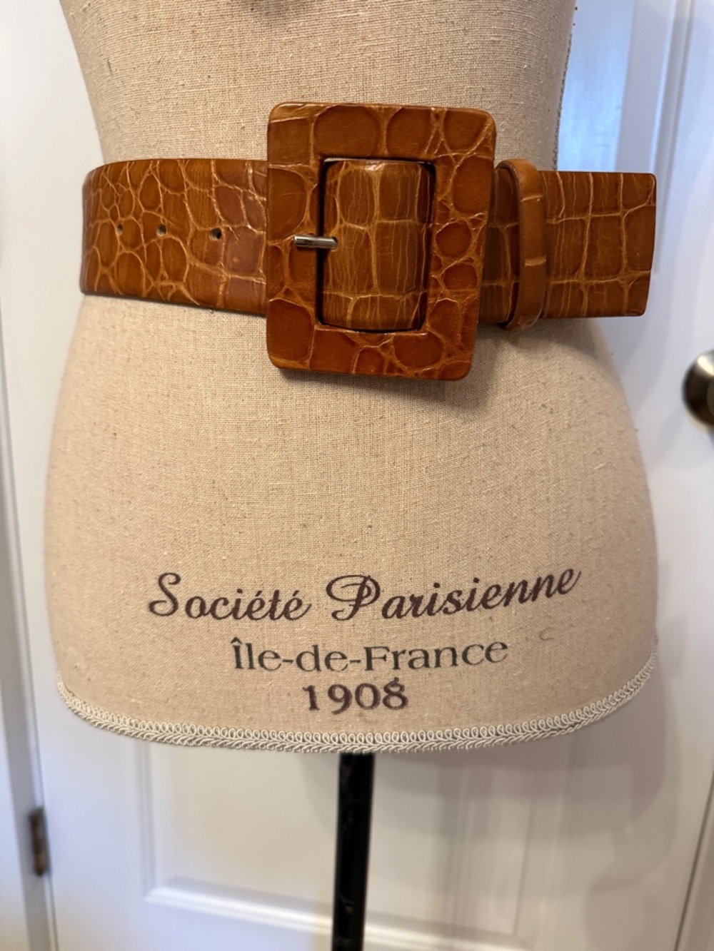 ALICE AND OLIVIA BELT WIDE CROC LOOK BROWN BRITISH TAN LEATHER ITALY SIZE XS